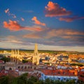 Burgos aerial view skyline sunset with Cathedral Royalty Free Stock Photo