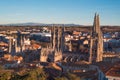 Burgos Cathedral and city panorama at sunset. Burgos, Castile and Leon, Spain. Royalty Free Stock Photo