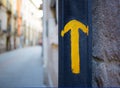 Burgos city Way of Saint James yellow arrow sign Royalty Free Stock Photo