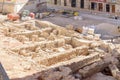 Burgos, Spain; 09/08/2020: Archaeological remains uncovered during the remodeling of the Plaza de las Llanas