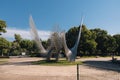 BURGOS, SPAIN - June 29th, 2021: contemporary modernist sculpture of steel metal structures symbol of the phoenix