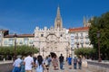 Burgos, Spain - September 2018: Tourists visiting the medieval city of Burgos through Arco de Santa Maria in Spain