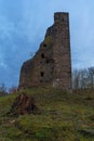 Burgruine Waldenburg ruin castle tower at sunset on an autumn day