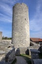 Burgruine Wolfstein old castle ruins with tower, blue sky