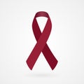 Burgundy awareness ribbon. Fabric texture. Vector illustration, flat design