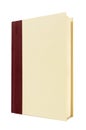 Burgundy and cream hardback book, front cover, standing upright, vertical, copy space