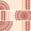 Burgundy and cream oriental henna mandala horizontal banners