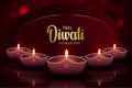 Burgundy design with Diwali day lamps. Indian festival of lights of goddess Deepavali