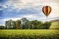 Burgundy. Hot air balloon over the vineyards of the burgundy. France