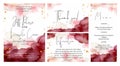 Burgundy, pink and gold wedding set with hand drawn watercolor background. Cards templates. Royalty Free Stock Photo