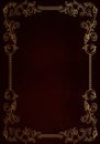 Burgundy red background with luxery golden ornaments. golden frame. Good for logo or invitation