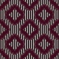 Burgundy retro rhombuses and stripes background. Geometric tiled seamless pattern. Royalty Free Stock Photo