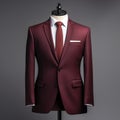 Burgundy Suit Mannequin Polished Craftsmanship In Chromatic Minimalism Royalty Free Stock Photo