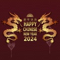 Burgundy texture illustration with dragons, happy new year text