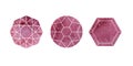 Burgundy watercolor gemstones icons with white contour. Line sketch with watercolor background. Crystals stone isolated