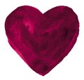 Burgundy watercolor heart shape, background with clear borders and natural splashes. Watercolor brush stains.