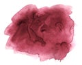 Burgundy wine watercolor abstract hand paint texture with stains and spots on white paper. Illustration background for design