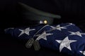 Burial Flag, Army Hat, Dog Tags