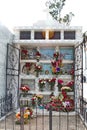 Burial vaults in a cemetery on Day of the Dead