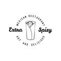 Burito icon. Mexican restaurant logo label. Mexican food, cuisine. Vector illustration.