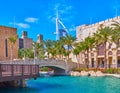 Burj al Arab behind the canal, Souk Madinat Jumeirah market, Dubai, UAE Royalty Free Stock Photo