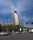Burj Al Arab from Busy Street Royalty Free Stock Photo