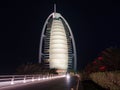 The Burj Al Arab hotel in Dubai at night Royalty Free Stock Photo