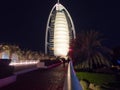 The Burj Al Arab hotel in Dubai at night Royalty Free Stock Photo