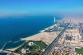 Burj Al Arab hotel in Dubai UAE aerial view at sunset Royalty Free Stock Photo