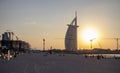 Burj Al Arab hotel. Dubai. UAE. Shot from the beach side where smart palm installation can be seen. Outdoor