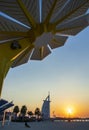 Burj Al Arab hotel. Dubai. UAE. Shot from the beach side where smart palm installation can be seen. Outdoor