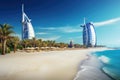 Burj Al Arab hotel in Dubai, United Arab Emirates. Burj Al Arab is one of the most expensive hotels in the world, View of the