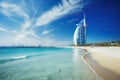 Burj Al Arab hotel in Dubai, United Arab Emirates. Burj Al Arab is one of the most expensive hotels in the world, View of the