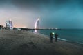 Burj al Arab and Jumeirah beach at dusk Dubai - UAE Royalty Free Stock Photo