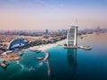 Burj Al Arab luxury hotel and Dubai marina skyline in the background