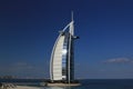 Burj Al Arab at sunny day, Luxury 7 Stars Hotel Beautiful Building. Dubai