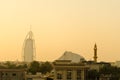 Burj al arab sunset silhouette during sand storm dubai, uae