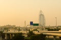 Burj al arab sunset silhouette during sand storm dubai, uae