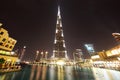 Burj Dubai skyscraper and fountain night time Royalty Free Stock Photo