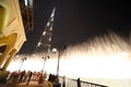 Burj Dubai skyscraper and fountain turned on night Royalty Free Stock Photo