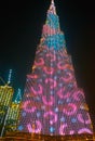 Burj Khalifa in colorful lights, on March 7 in Dubai, UAE