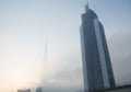 The burj Khalifa covered in mist shot from sheik zayed road, dubai,uae
