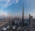 Burj Khalifa, Downtown Dubai, Business Bay and Zabeel 2 Districts at Sunset Royalty Free Stock Photo