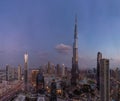 Burj Khalifa, Downtown Dubai, Business Bay and Zabeel 2 Districts at Sunset Royalty Free Stock Photo