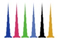 Burj Khalifa Dubai building vector icons in six color Royalty Free Stock Photo