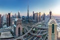 Burj Khalifa in Dubai downtown skyscrapers highrise architecture at sunset Royalty Free Stock Photo