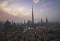 Burj Khalifa and Dubai Fountain against the sunset Royalty Free Stock Photo