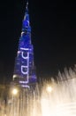 Burj Khalifa and Dubai Fountain at night sky UAE Royalty Free Stock Photo