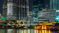 Burj Khalifa and Dubai Fountain at night timelapse hyperlapse. The Dubai Fountain is the world's largest choreographed Royalty Free Stock Photo