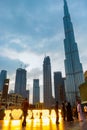 Burj Khalifa and Dubai fountain promenade UAE